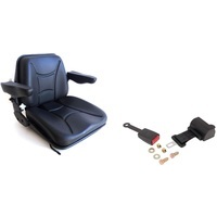 Sedile per Macchine agricole Muletto Escavatore Trattore Cingolato In PVC con Schienale Regolabile 470x475x485 mm completo di braccioli e cintura di sicurezza arrotolabile lunga 120 mm